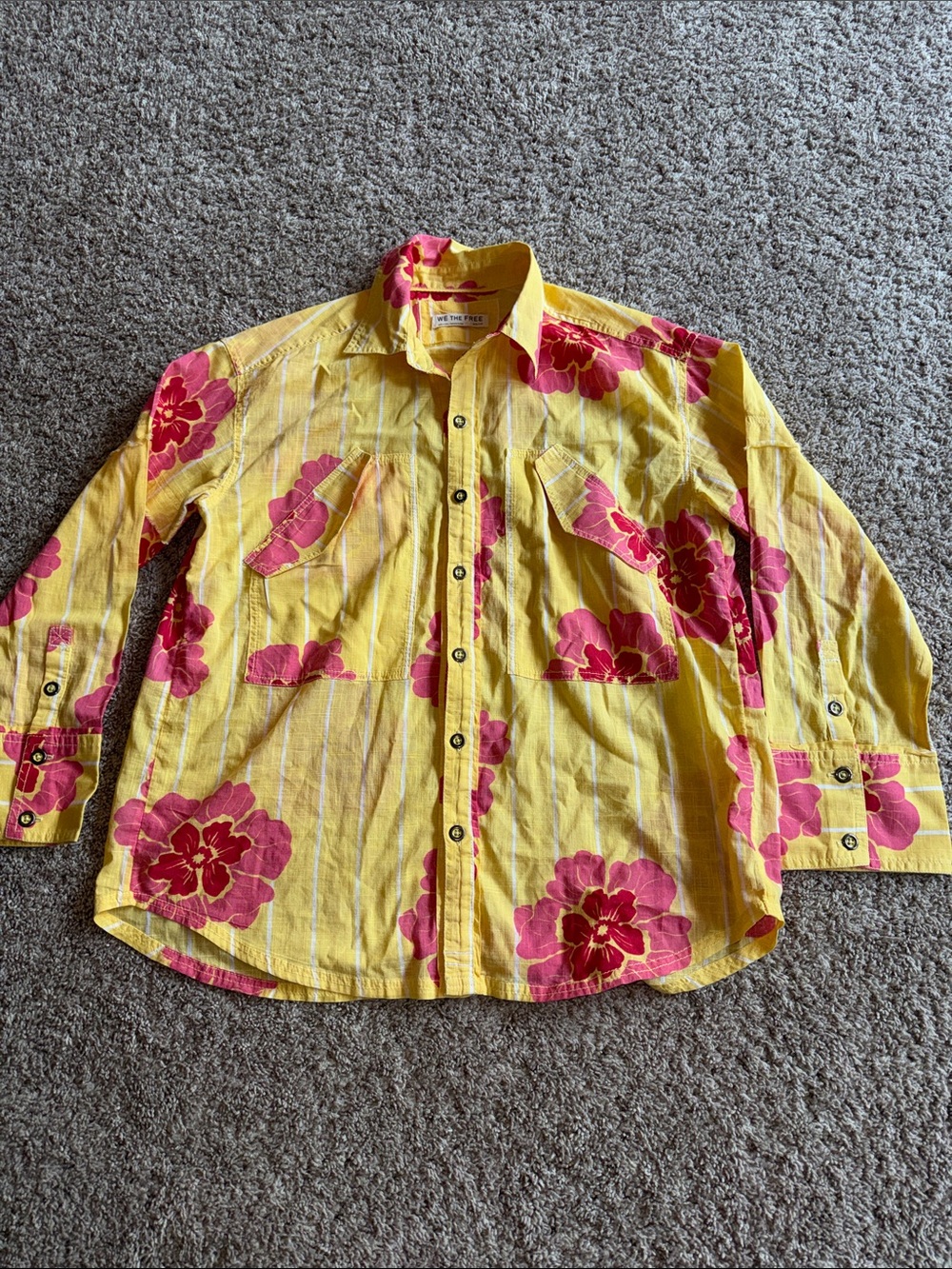We the Free Hawaiian button down flower shirt 100% cotton oversized size XS